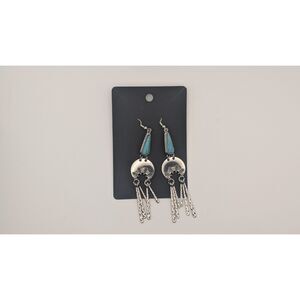 Women’s Boho Turquoise Dangle Earrings – Silver Tone Western Style – Pre-Owned